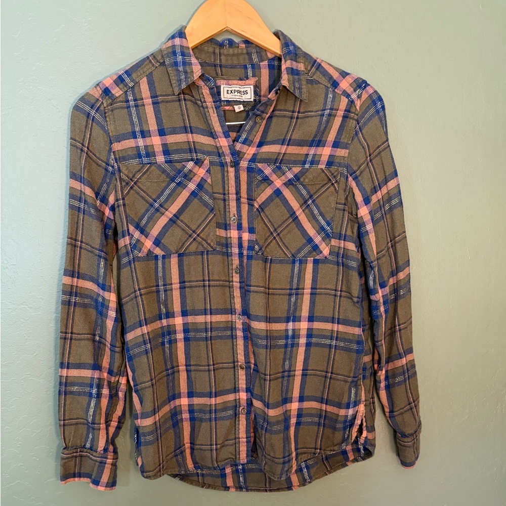 Express Boyfriend Plaid Flannel Shirt XS
